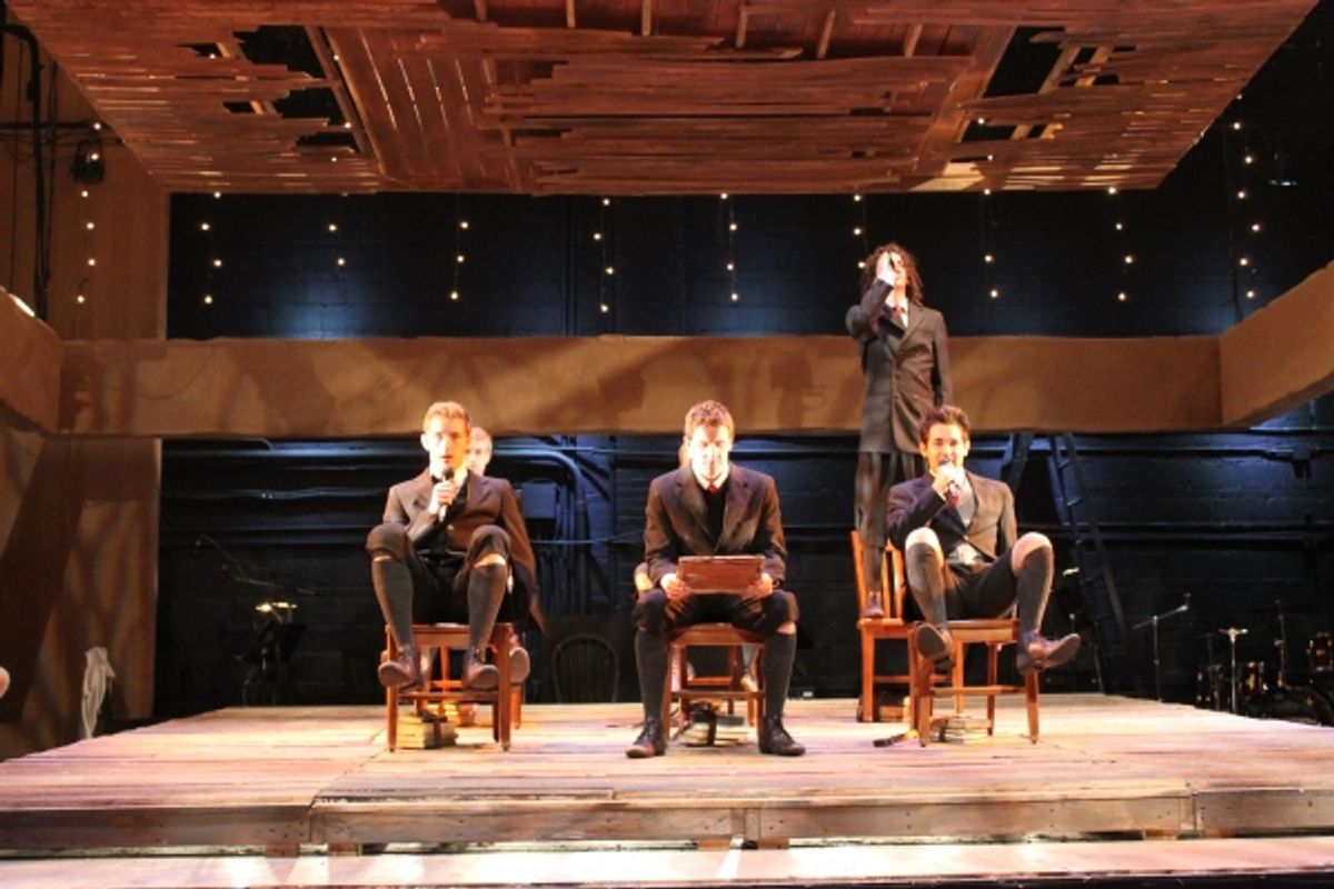 The Boys of Spring Awakening  -- from left: Bryan Dougherty (Hanschen), Michael Barthel (Melchior), Alexander Michaels (Moritz), and Johnny Schaffer (Otto)
 at 