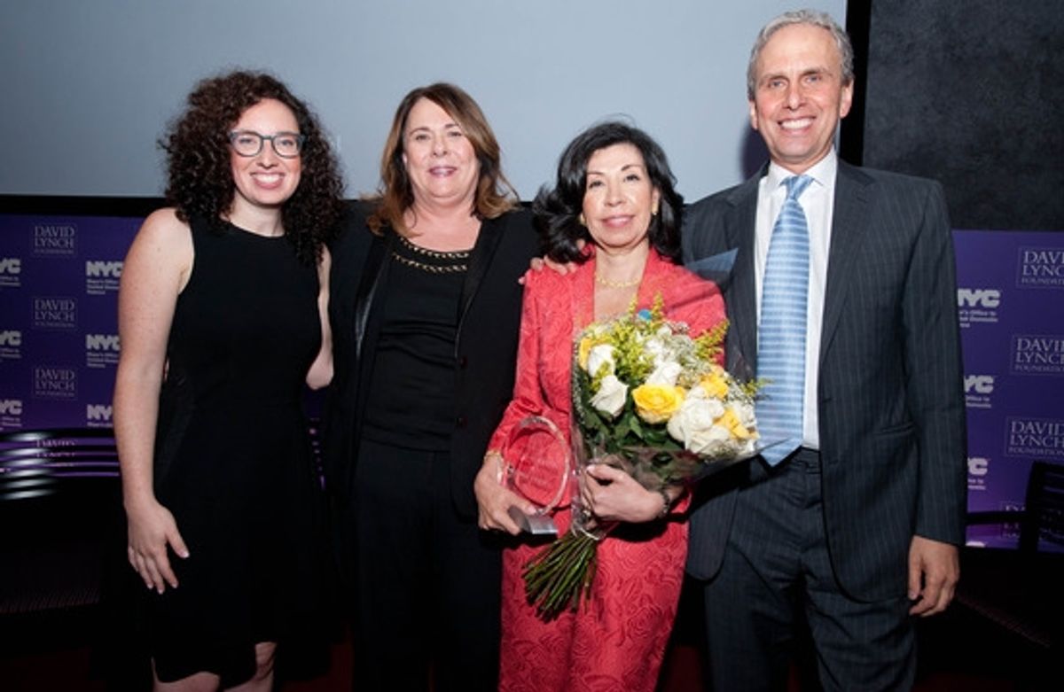 Britten Chroman (Director, Women''s Initiatives, David Lynch Foundation), Candy Crowley, Commissioner Yolanda B. Jimenez and Bob Roth at 