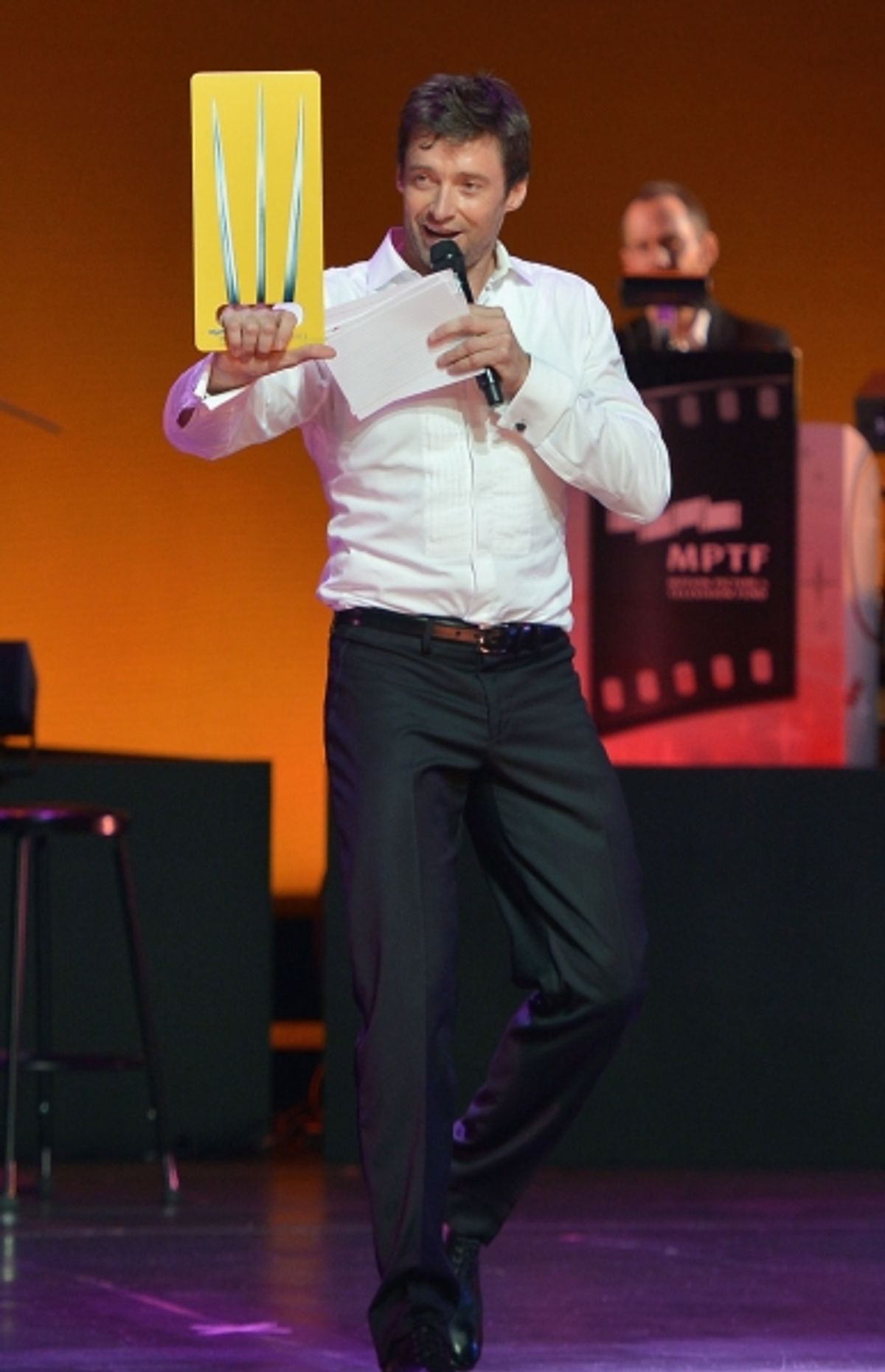 HOLLYWOOD, CA - OCTOBER 12:  Hugh Jackman speaks onstage during ''Hugh Jackman... One Night Only'' Benefiting MPTF at Dolby Theatre on October 12, 2013 in Hollywood, California.  (Photo by Charley Gallay/Getty Images  for MPTF) *** Local Caption *** Hugh  at 