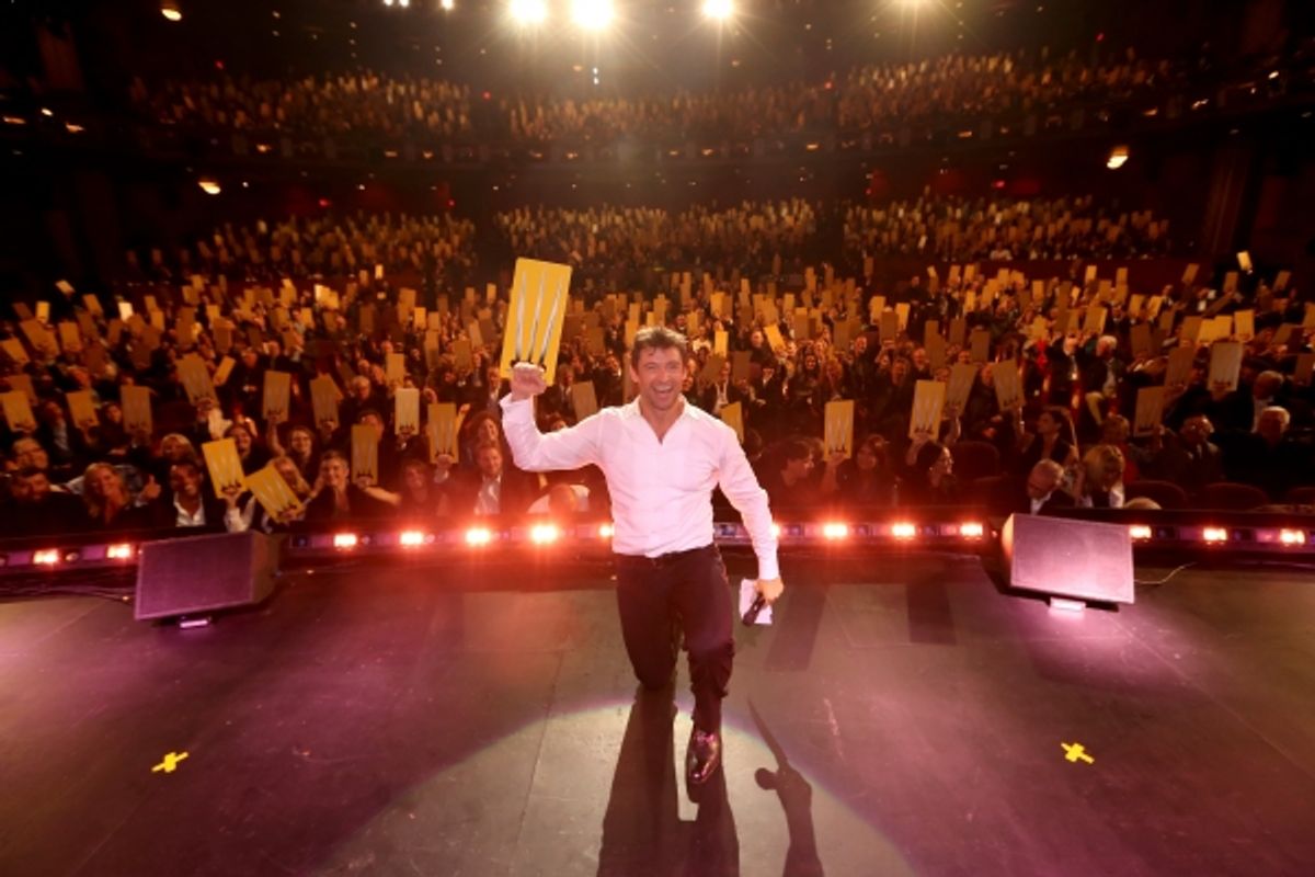 HOLLYWOOD, CA - OCTOBER 12:  Actor Hugh Jackman performs onstage during ''Hugh Jackman... One Night Only'' Benefiting MPTF at Dolby Theatre on October 12, 2013 in Hollywood, California.  (Photo by Christopher Polk/Getty Images for MPTF) *** Local Caption  at 