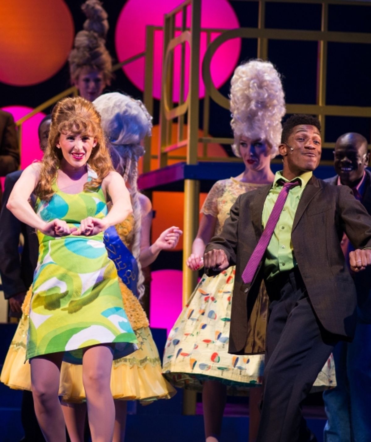 Penny Pingleton (played by ABT favorite Trisha Hart Ditsworth) and Seaweed (played by ABT newcomer Antonio Tillman) lead a group of dancers in Arizona Broadway Theatre''s production of Hairspray. at 