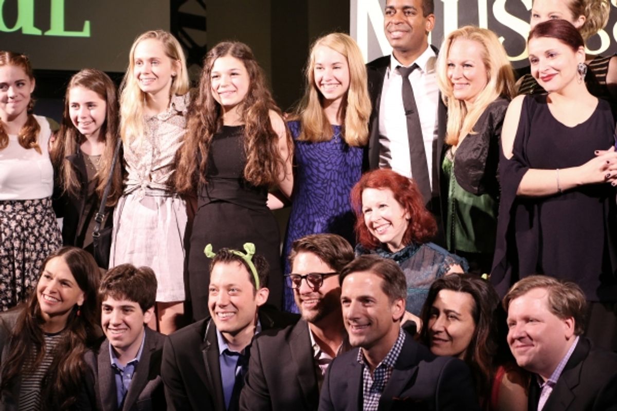 Sutton Foster, John Tartaglia, Christopher Sieber, Bill Damaschke, Jeanine Tesori, David Lindsay-Abaire, Daniel Breaker and Company at 