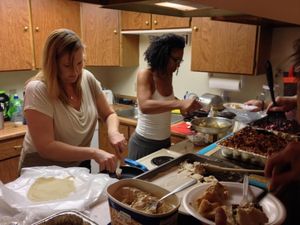 Shari Jordan and Nicole Powell prepare dessert Photo