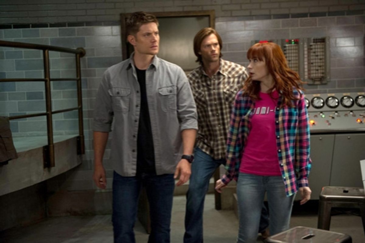 Supernatural -- ''Slumber Party'' -- Image SN904a_0025 -- Pictured (L-R): Jensen Ackles as Dean, Jared Padalecki as Sam, and Felicia Day as Charlie -- Credit: Diyah Pera/The CW --  Ã'â€šÃ‚Â© 2013 The CW Network, LLC. All Rights Reserved at 