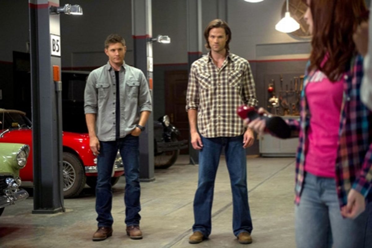 Supernatural -- ''Slumber Party'' -- Image SN904b_0049 -- Pictured (L-R): Jensen Ackles as Dean, Jared Padalecki as Sam, and Felicia Day as Charlie -- Credit: Diyah Pera/The CW --  Ã'â€šÃ‚Â© 2013 The CW Network, LLC. All Rights Reserved at 