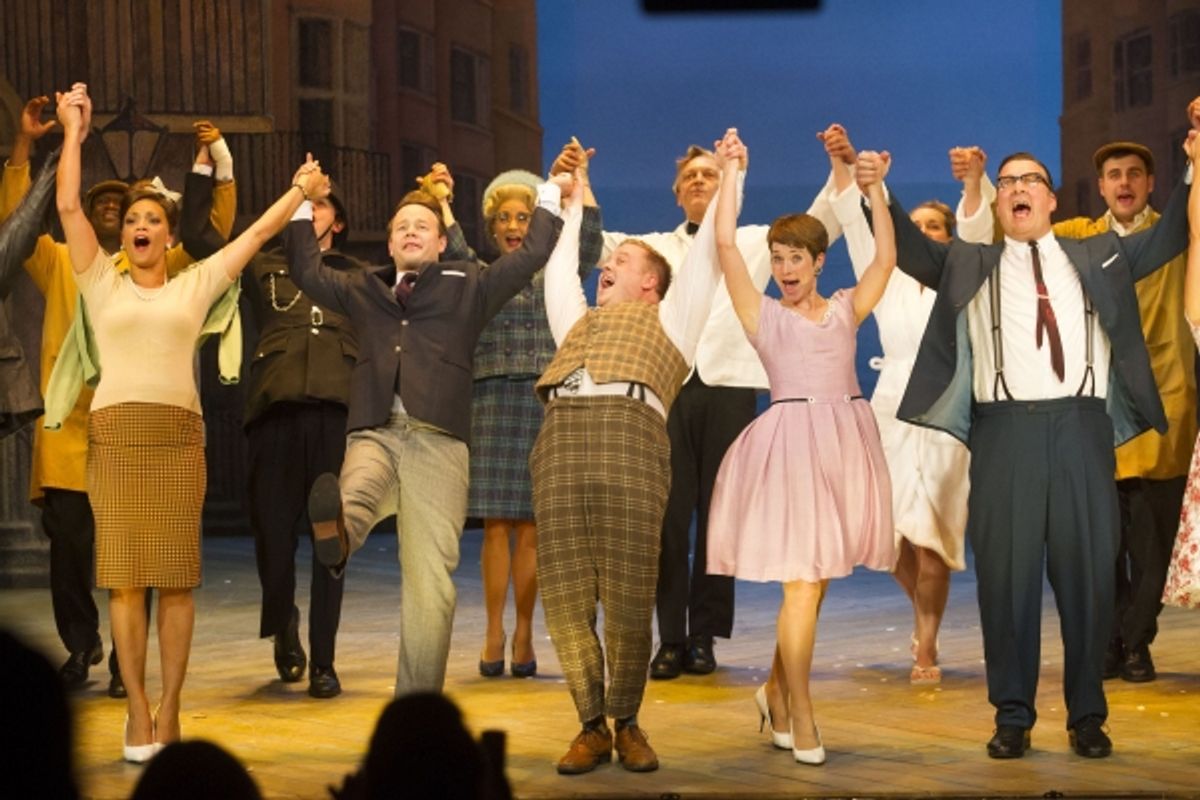 Angela Griffin (Dolly), Sam Alexander (Stanley Stubbers), Owain Arthur (Francis Henshall), Amy Cudden (Rachel Crabbe) and Ian Burfield (Charlie Clench)  at 