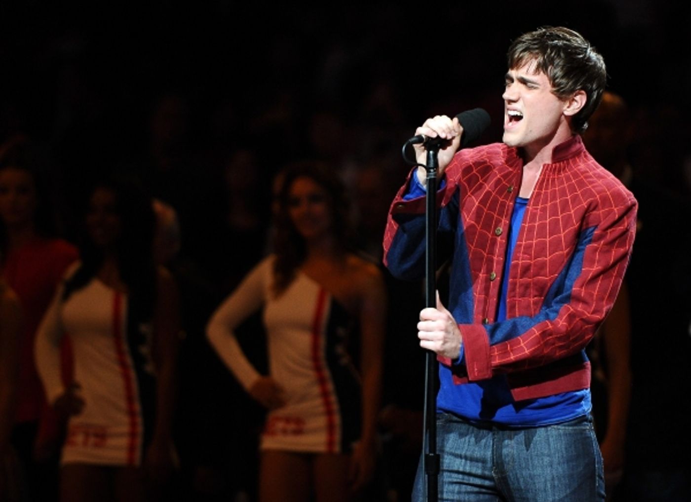 Photo Flash: SPIDER-MAN's Justin Matthew Sargent Sings National Anthem at Nets-Heat Game  Image