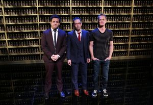 Performer and Writer Derek Delgaudio, Performer and Magic Choreographer Helder Guimaraes with their Director Neil Patrick Harris @ BroadwayWorld Performer and Writer Derek Delgaudio, Performer and Magic Choreographer Helder Guimar Photo