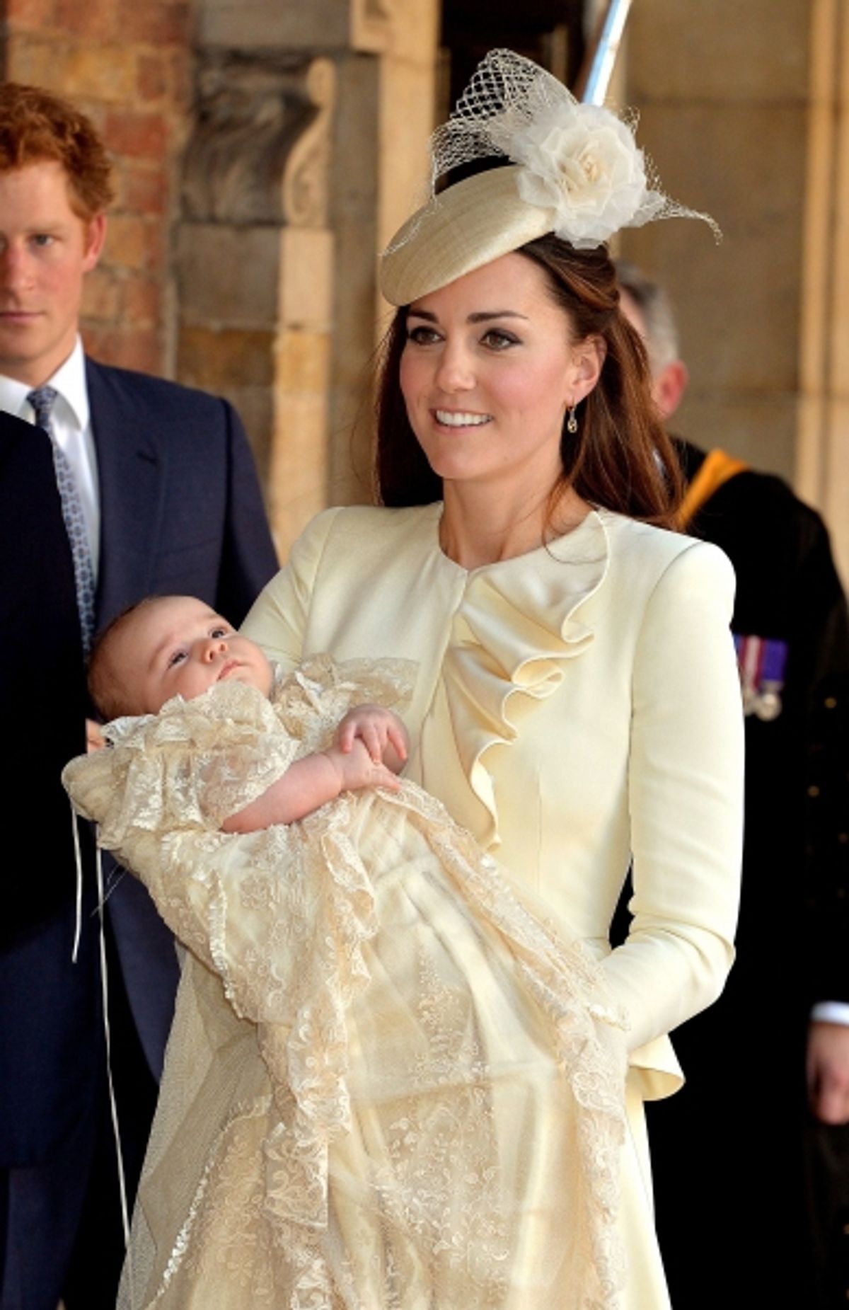 Mandatory Credit: Photo by Rex/REX USA (1807165k)
Catherine Duchess of Cambridge carries her son Prince George after his christinening at the Chapel Royal in St James''s Palace at Fashion Photo of the Day 10/24/13 - Catherine Duchess of Cambridge