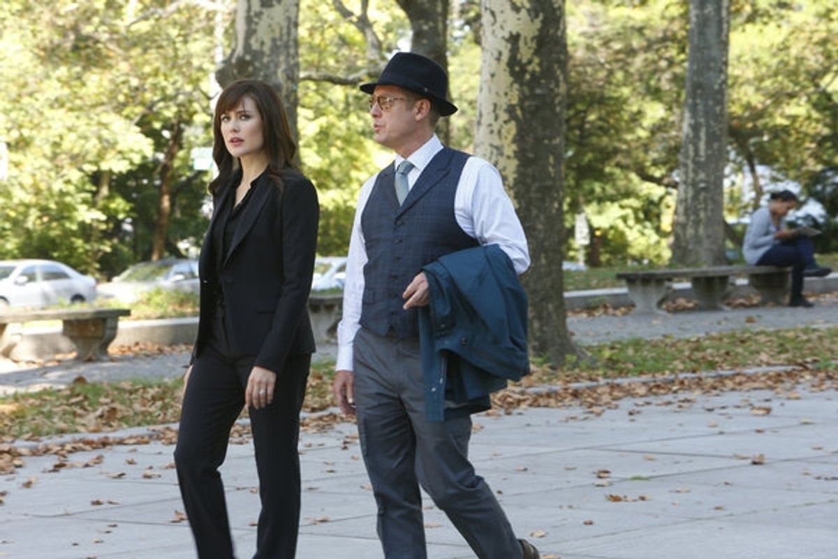 THE BLACKLIST -- ''Gina Zanetakos'' Episode 105 -- Pictured: (l-r) Megan Boone as Elizabeth Keen, James Spader as Raymond ''Red'' Reddington -- (Photo by: Will Hart/NBC) at 