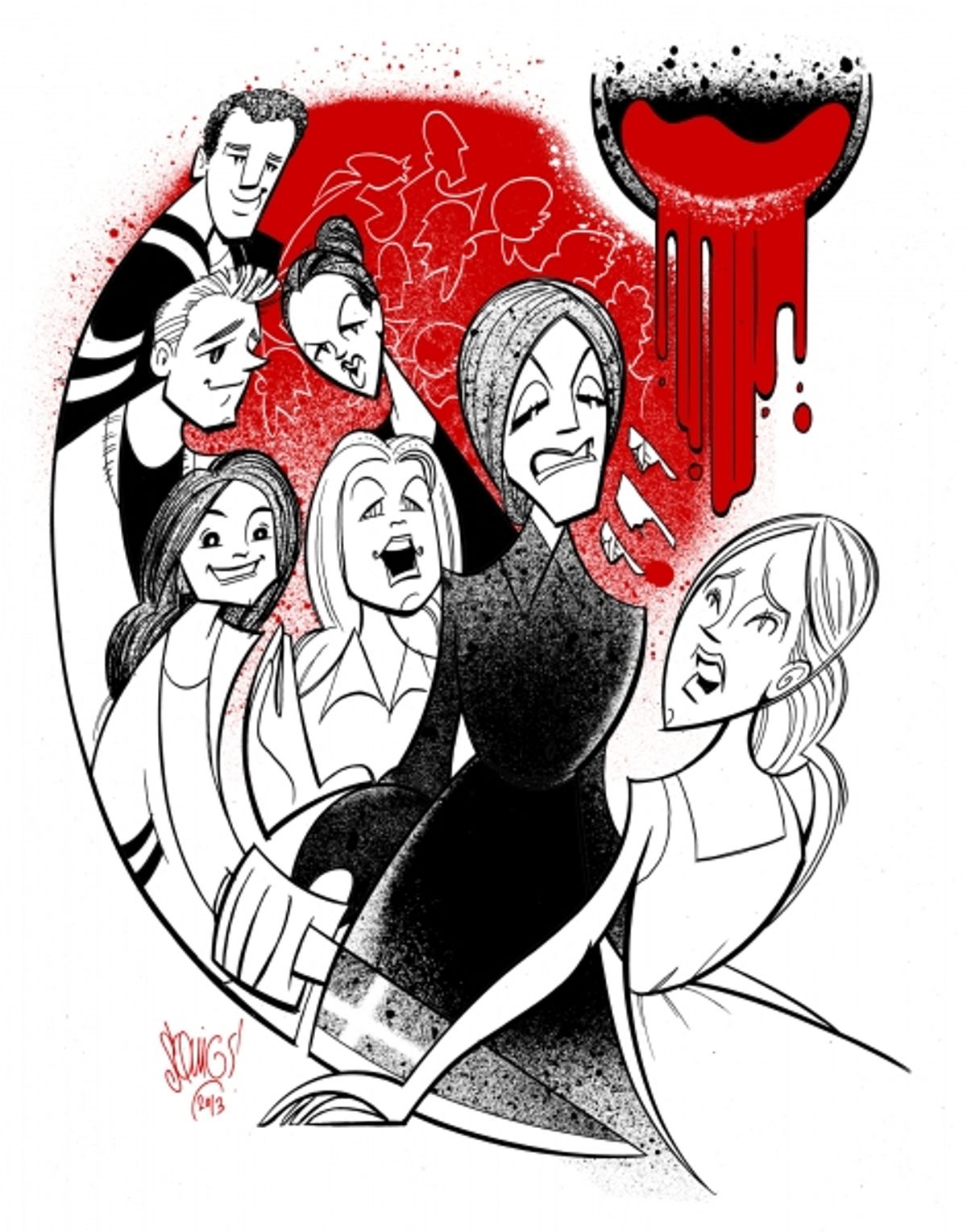 Alice Ripley and Keaton Whittaker in Squigs caricature for Balagan TheatreÃ¢â‚¬â„¢s CARRIE at 