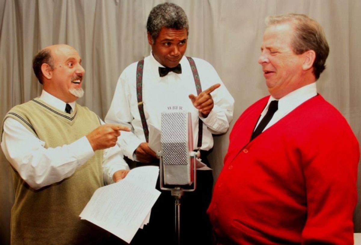 Joseph tells Clarence about George Bailey''s life.  (From left: Terry Delegeane, Darryl Maximilian Robinson and Ben Lupejkis.) at 