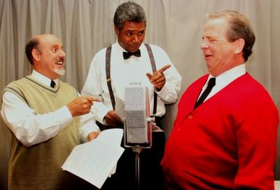 Joseph tells Clarence about George Bailey''s life.  (From left: Terry Delegeane, Darr Photo