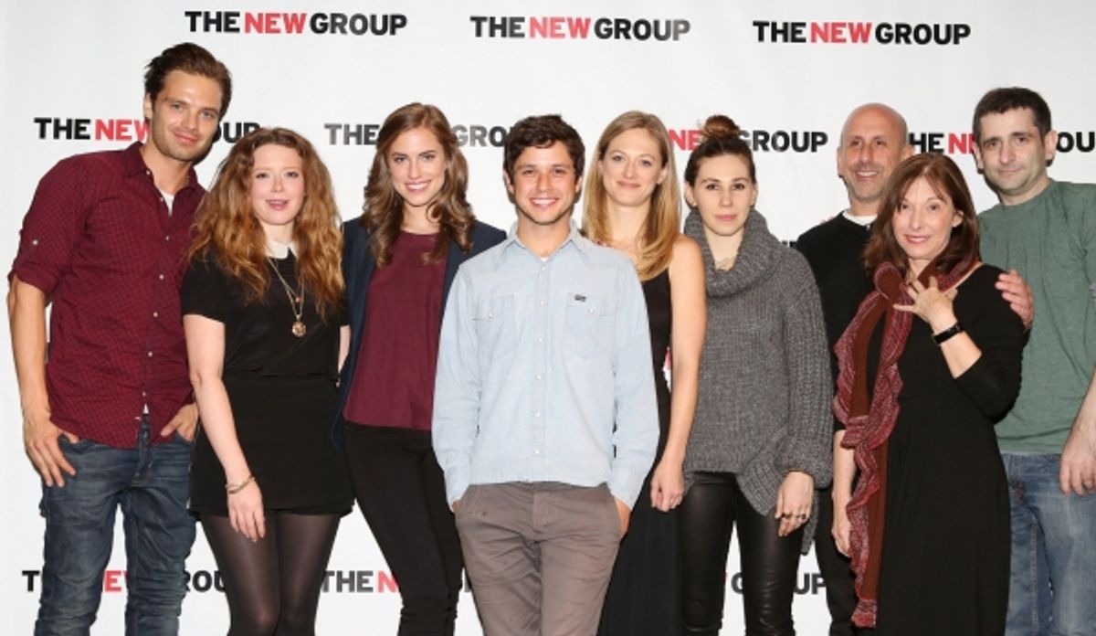 The Company: (L to R) Sebastian Stan, Natasha Lyonne, Allison Williams, Raviv Ullman, Marin Ireland, Zosia Mamet, Director Scott Elliott, Playwright Beth Henley, and Jonathan Marc Sherman  at 