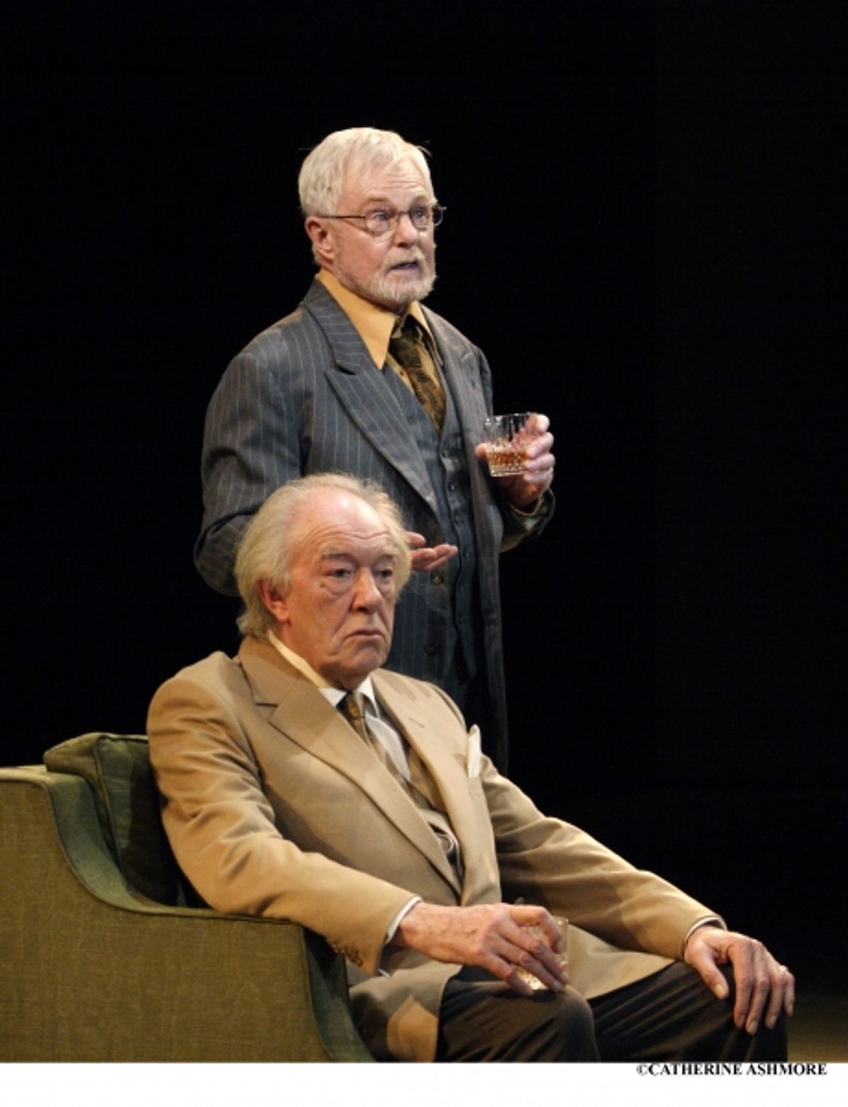 SIR MICHAEL GAMBON as Hirst and SIR DEREK JACOBI as Spooner in Harold PinterÃ¢â‚¬â„¢s No ManÃ¢â‚¬â„¢s Land (first performed at the NT in 1975 with Sir John Gielgud and Sir Ralph Richardson) at 