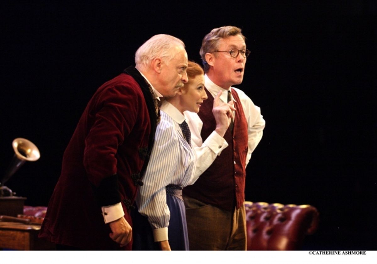 Left to right, MALCOLM SINCLAIR as Colonel Pickering, ROSALIE CRAIG as Eliza Doolittle and ALEX JENNINGS as Henry Higgins in Lerner & LoeweÃ¢â‚¬â„¢s My Fair Lady (produced at the NT in 2001) at 