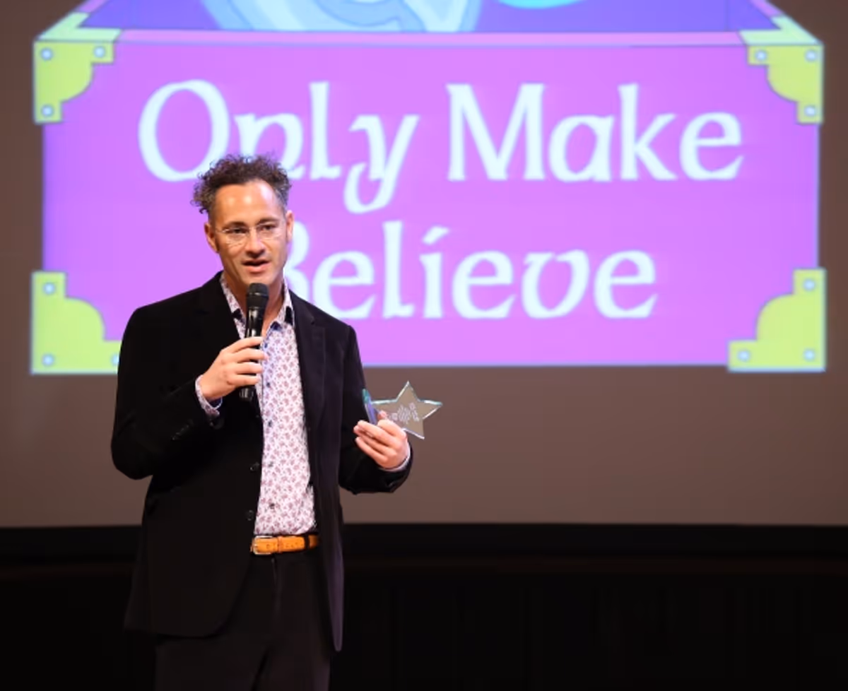 Dr. Alex Karp accepting his award at Rob McClure, Orfeh, Brad Oscar & More Perform at Only Make Believe Gala- Part 2