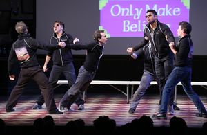 David Josefsberg, Rob McClure and the cast of ''Honeymoon in Vegas'' performing at the 14th Annual ''Only Make Believe'' Gala at the Bernard B. Jacobs Theatre on November 4, 2013 in New York City. @ BroadwayWorld David Josefsberg, Rob McClure and the cast of ''Honeymoon in Vegas'' performing at t Photo