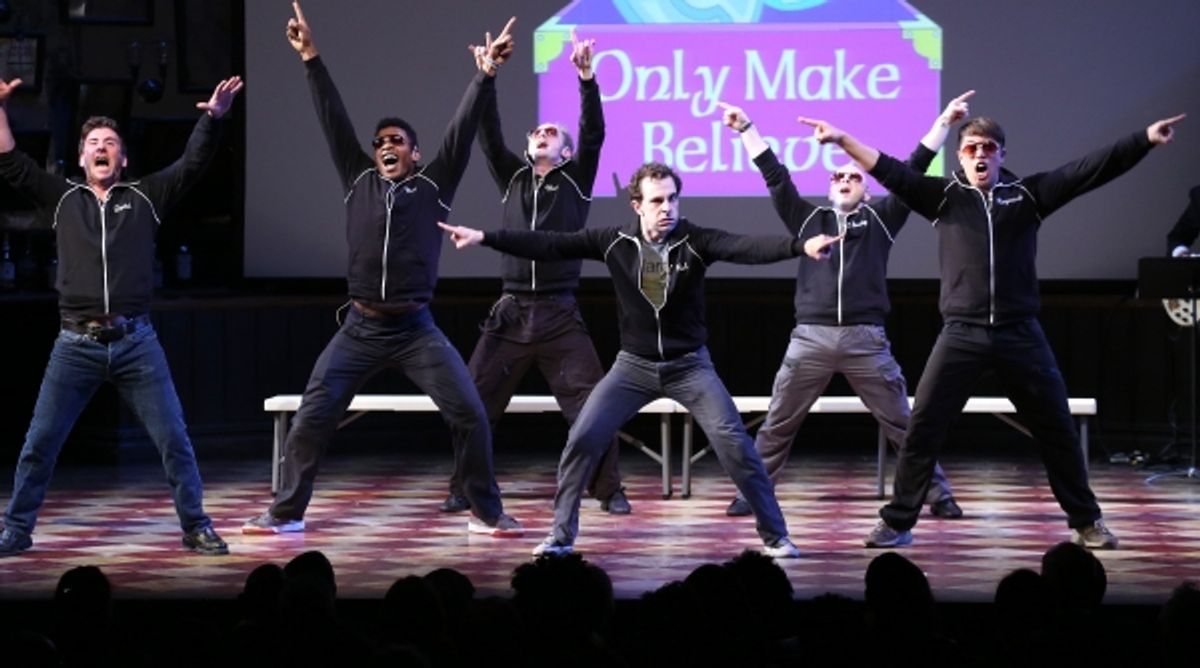 David Josefsberg, Rob McClure and the cast of ''Honeymoon in Vegas''  performing at the 14th Annual ''Only Make Believe'' Gala at the Bernard B. Jacobs Theatre on November 4, 2013  in New York City. at 