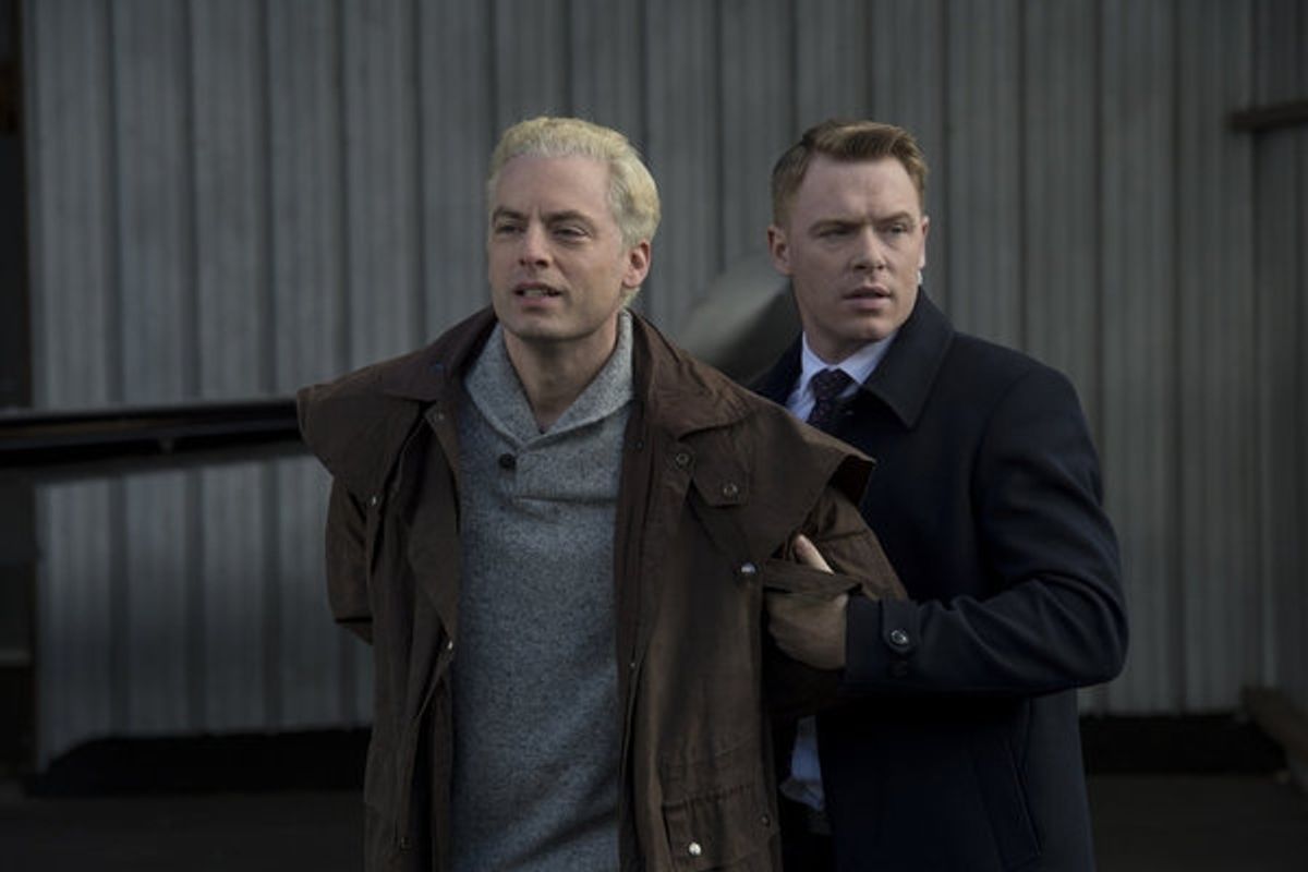 THE BLACKLIST -- ''General Ludd'' Episode 107 -- Pictured: (l-r) Justin Kirk as Nathaniel Wolff, Diego Klattenhoff as Donald Ressler -- (Photo by: David Giesbrecht/NBC) at 
