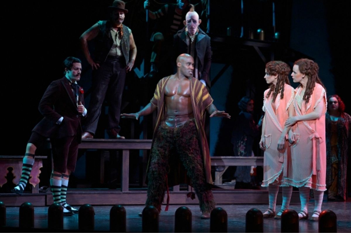 David St. Louis (center) with Emily Padgett, Erin Davie and the cast of SIDE SHOW at 