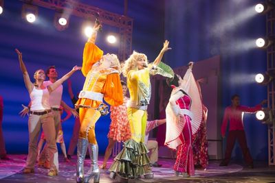 Felicia Finley, Judy McLane, Lauren Cohn and the cast of ''Mamma Mia!'' Photo