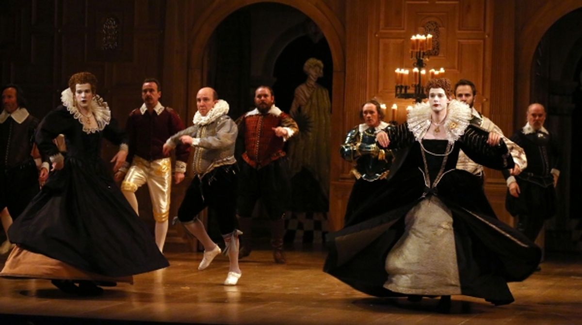 Joseph Timms, Paul Chahidi, Mark Rylance and Samuel Barnett with the cast  at 