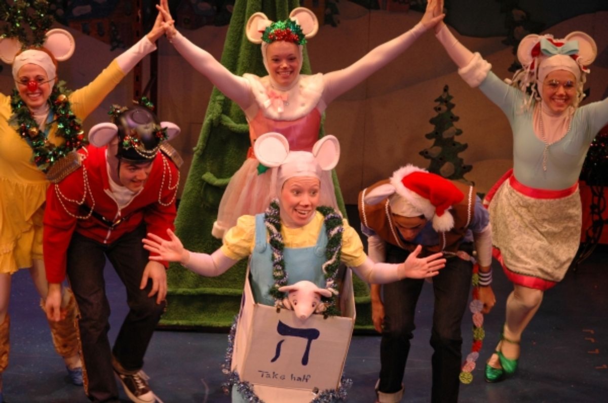 Back Row: Danelle Rivera (Gracie), Hillary Ekwall (Angelina), Amanda Leigh Lupacchino (Alice)  Front Row: Nicholas Kuhn (Az), Maria Malanga (Polly), Baba Tavares (Marco)  at 