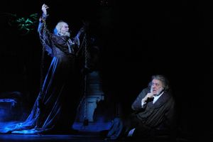 The Ghost of Jacob Marley (actor Lynn Robert Berg) warns Ebenezer Scrooge (actor Aled Davies) to change his ways @ BroadwayWorld The Ghost of Jacob Marley (actor Lynn Robert Berg) warns Ebenezer Scrooge (actor Aled Photo