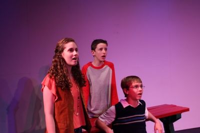 amy Swartz as Patrice, tyler Montgomery as evan and colin lynch as archie Photo