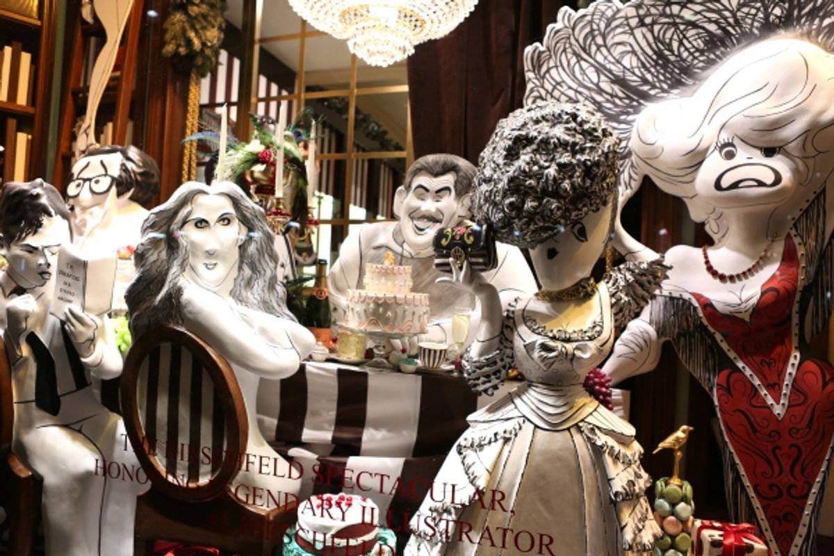 Carol Channing, Whoopi Goldberg, Jerry Stiller, Sarah Jessica Parker with Matthew Broderick, Liza Minnelli, Marilyn Monroe, Audrey Hepburn, Bernadette Peters, and Woody Allen at 