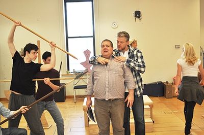 Nick Flatto as Protean, Matthew Bauman as Protean, Bruce Dow as Pseudolus and Edward  Photo