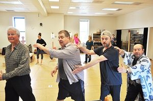 Steve Vinovich as Senex, Bruce Dow as Pseudolus, Tom Story as Hysterium and Danny Rut Photo