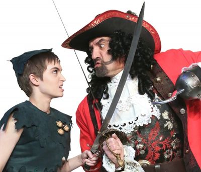 Samantha Arneson as Peter Pan and Maxwell Schaeffer as Captain Hook Photo