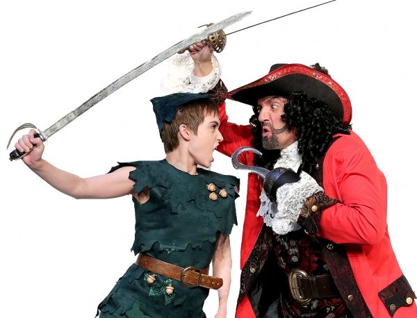 Samantha Arneson as Peter Pan and Maxwell Schaeffer as Captain Hook Photo