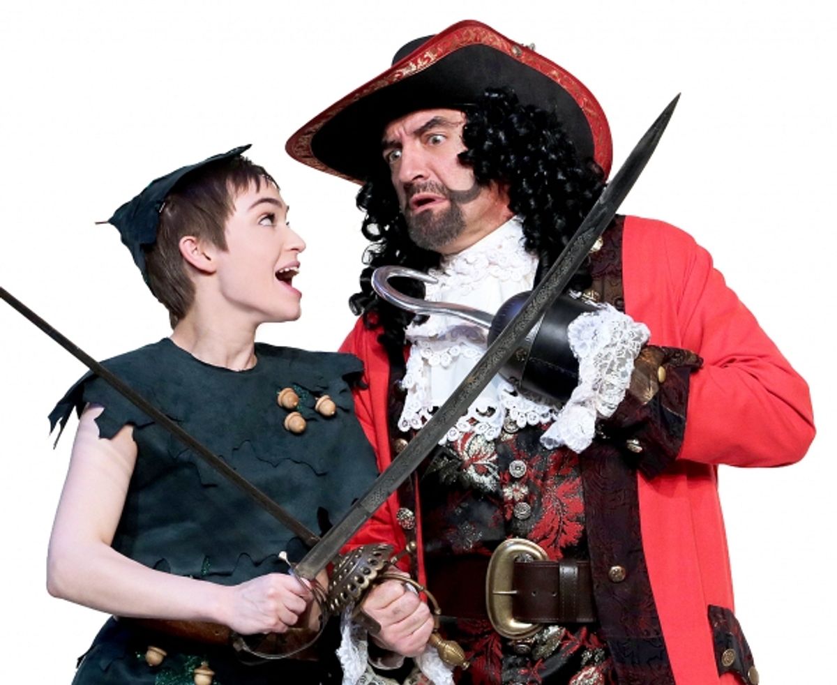 Samantha Arneson as Peter Pan and Maxwell Schaeffer as Captain Hook at 
