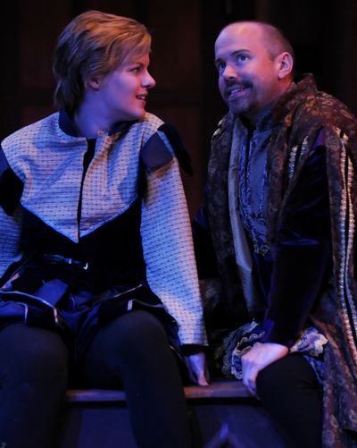 Maggie Lou Rader as Viola and Brent Vimtrup as Orsino Photo