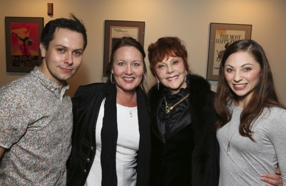 From left, cast member Christopher Marney, Jodie Gats, Vice Dean, USC Glorya Kaufman School of Dance, Glorya Kaufman and cast member Hannah Vassallo pose during the reception for the opening night performance of ''Matthew Bourne''s Sleeping Beauty'' at th at 
