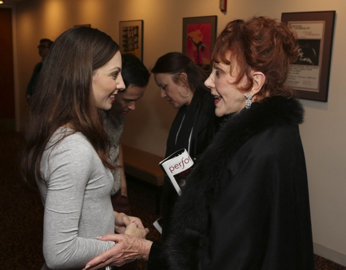From left, cast member Hannah Vassallo and Glorya Kaufman pose during the reception for the opening night performance of ''Matthew Bourne''s Sleeping Beauty'' at the Center Theatre Group/Ahmanson Theatre on November 21, 2013, in Los Angeles, Calif. (Photo at 