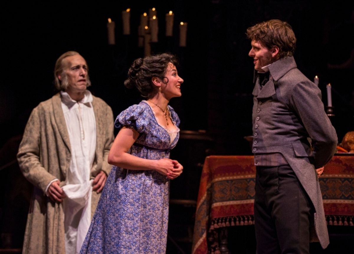 Larry Yando (Scrooge), Robert Hope (Young Scrooge) and Atra Asdou (Belle) at 