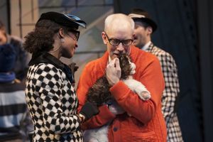 Ms. Nitpicker (Brynn Tucker) befriends Mr. Grumps (Michael John Casey) and Loretta the cat (Loretta) @ BroadwayWorld Ms. Nitpicker (Brynn Tucker) befriends Mr. Grumps (Michael John Casey) and Loretta th Photo