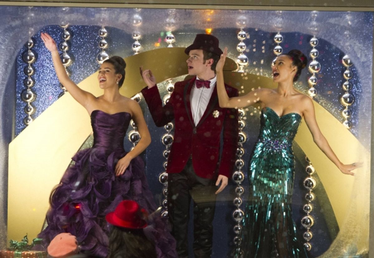 Rachel (Lea Michele), Kurt (Chris Colfer) and Santana (Naya Rivera) perform at 