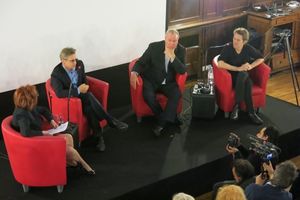 Arts Arena Talk Back Moderator, Mikhail Baryshnikov, Robert Wilson and Wiilam Dafoe Photo