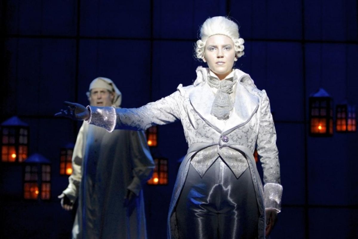 Steven Hendrickson (Scrooge) and Erin Christine Walsh (Ghost of Christmas Past) at 