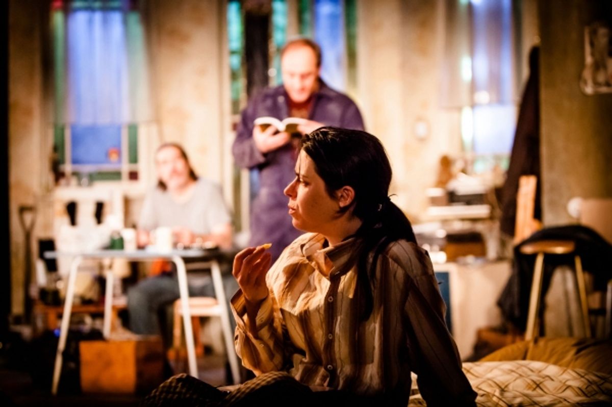 Caoilfhionn Dunne (foreground) with Ciaran Hinds and Michael McElhatton (background) at 