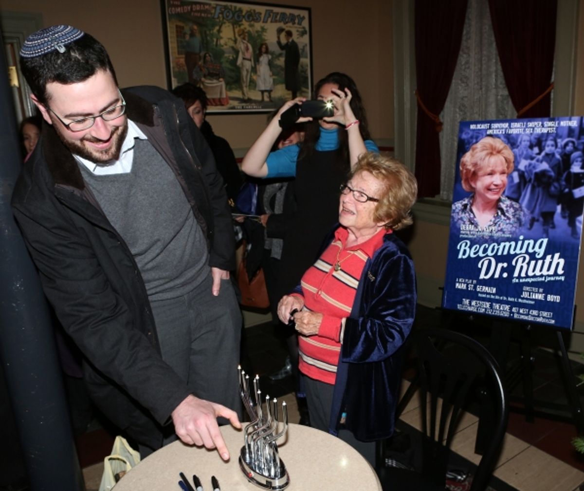 Dr. Ruth K. Westheimer hosts a special ''Becoming Dr. Ruth'' book signing session on the first day of Hanukkah at off-BroadwayÃ'â€¢s Westside Theatre on November 27, 2013 in New York City.  at 