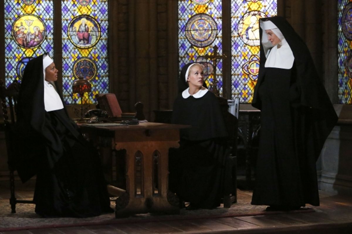 Audra McDonald as Mother Abbess, Carrie Underwood as Maria at 
