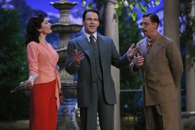Laura Benanti as Elsa Schraeder, Stephen Moyer as Captain Von Trapp, Christian Borle  Photo