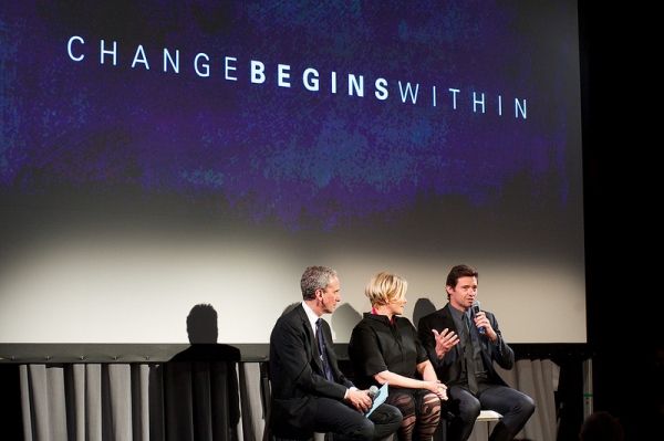 David Lynch Foundation Exec Director Bob Roth, Deborra-Lee Furness and Hugh Jackman Photo