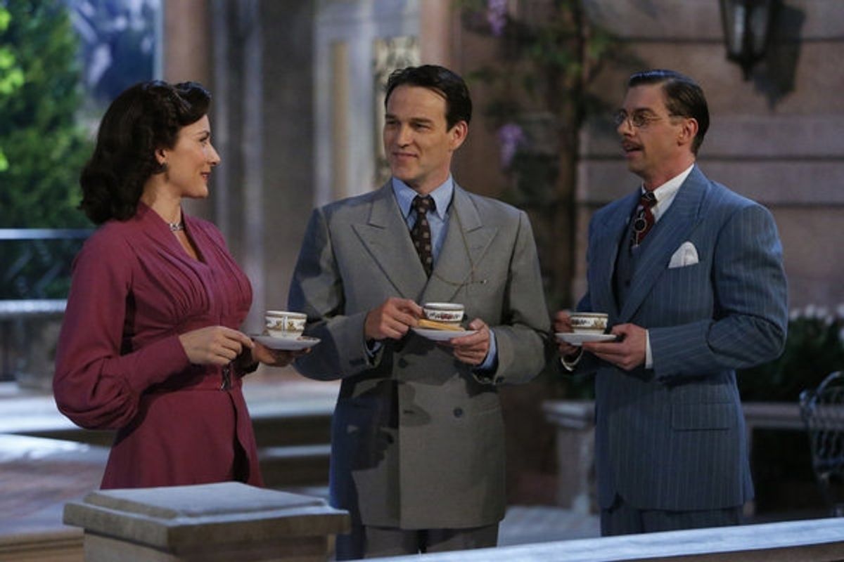 Laura Benanti as Elsa Schraeder, Stephen Moyer as Captain Von Trapp, Christian Borle as Max Detweiler at 